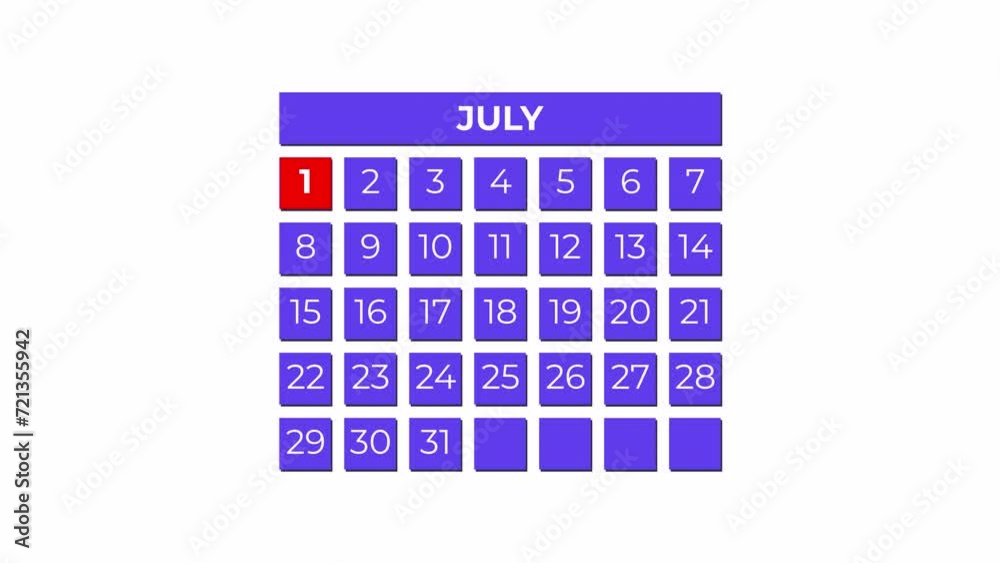1st July calendar icon animation. Alpha matte with transparent background 4K resolution. 1st July calendar icon animation. Alpha matte with transparent background 4K resolution.