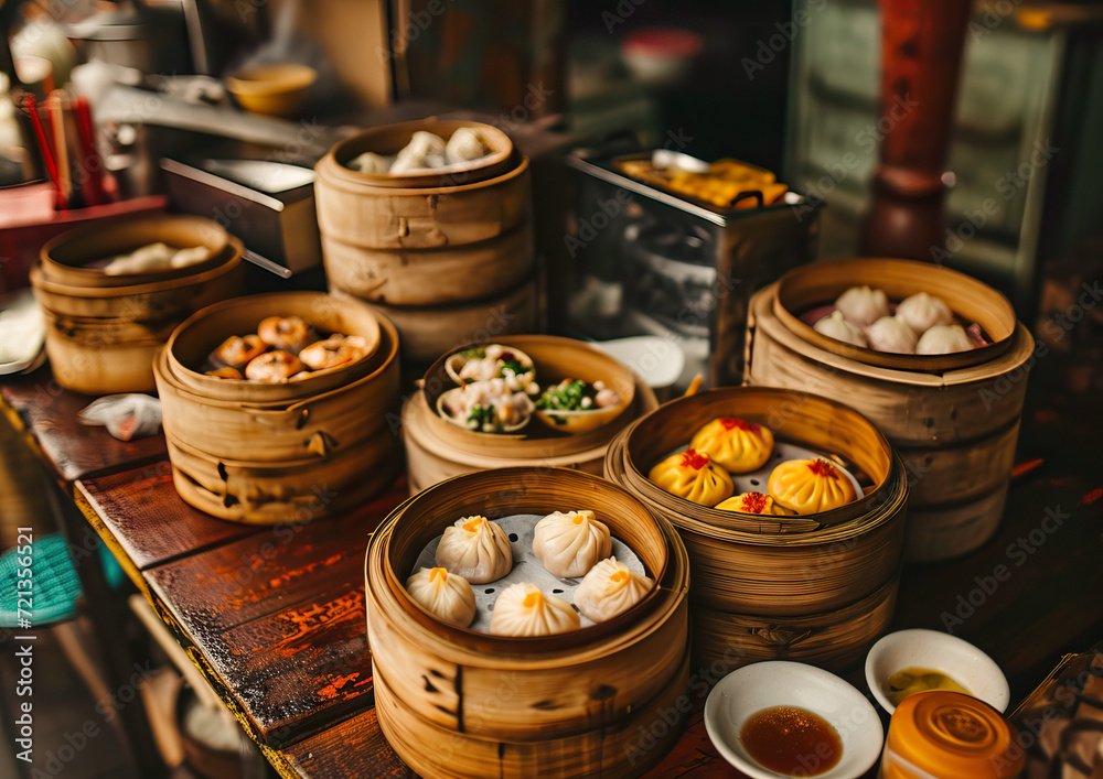 Dim Sum, Chinese cuisine, gourmet, angle view, ultra realistic food photography