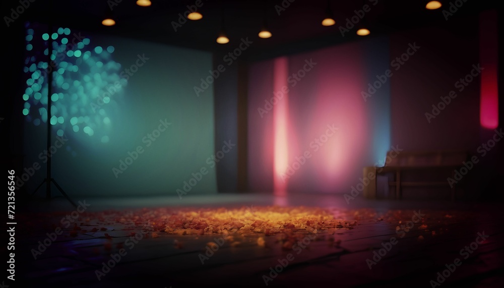 empty room with colorful light on walls