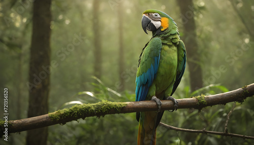 Majestic Blue and Yellow Macaw Perched in a Lush Rainforest Bathed in Sunlight