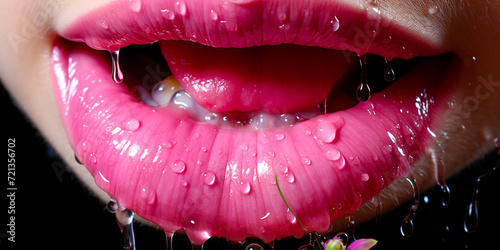 A unique and artistic depiction of the tongue with pink lips. The hyper-realistic fauna style adds a touch of creativity. The cranberry color palette enhances the overall aesthetic. photo