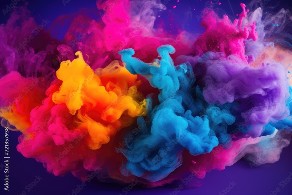 A mix of vibrant colors suspended in mid-air, creating a stunning and mesmerizing visual spectacle., Multi-colored smoke, AI Generated
