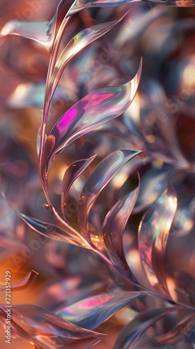 Detailed shot of a wavy willow leaf in 3D, harmonizing calming rhythms and fluidity.