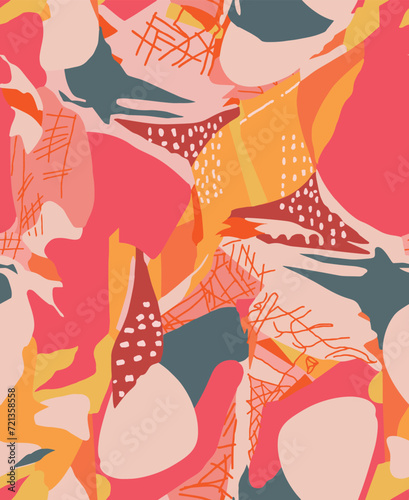 Hand drawn artistic abstract pattern. Collage cute contemporary print. Fashionable template for design