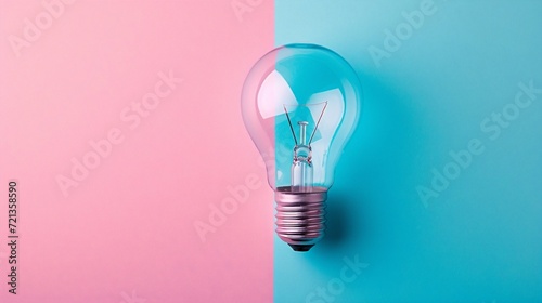 Creative Spark: A Lone Light Bulb Against a Pastel Pink and Blue Background Symbolizing Ideas and Innovation.