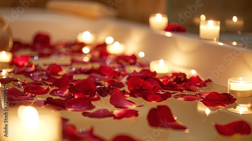 Sensual Escape  Transform your bedroom into a romantic haven with balloons and rose petals. Elevate the mood and set the stage for love. Ideal for ads  banners  and invitations.