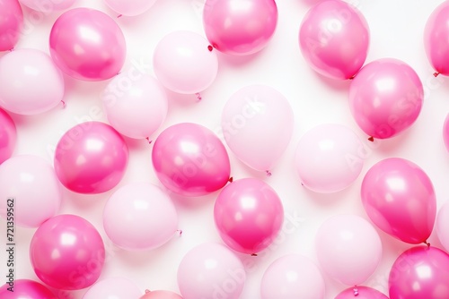 A vibrant bunch of pink and white balloons arranged neatly on a pure white surface, ready to liven up any celebration., Party balloons background, pink balloons on a white background, AI Generated