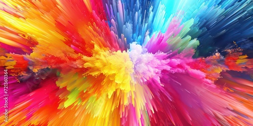 Explosion bursting forth in a riot of bright rainbow colors. The composition exudes an air of fun and excitement as the colorful and bold splashes create a dynamic and visually captivating background. photo