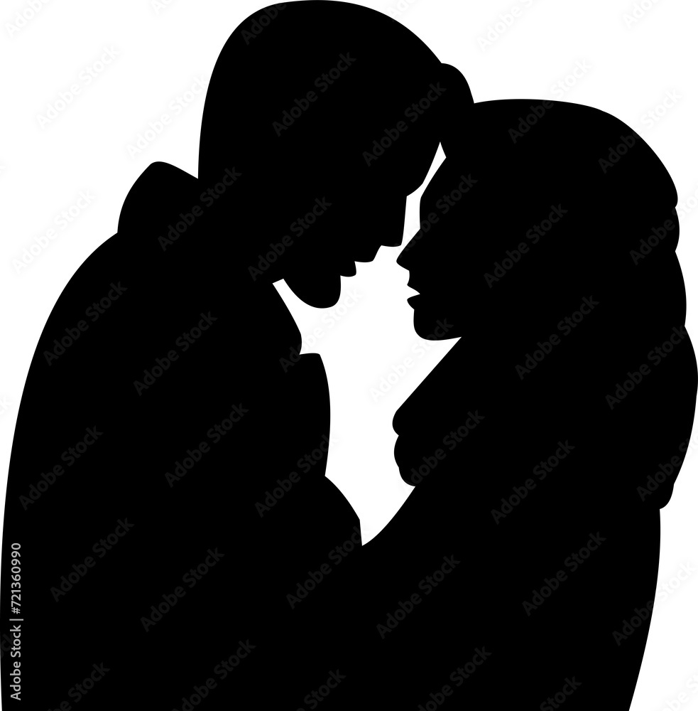 silhouette romantic scene of couple of young man and woman