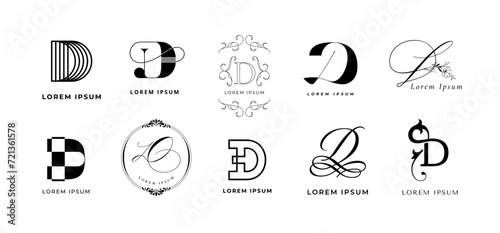 Creative D emblem. Letter d monogram decorative design for dance school, dynamic digital branding template vector icon set