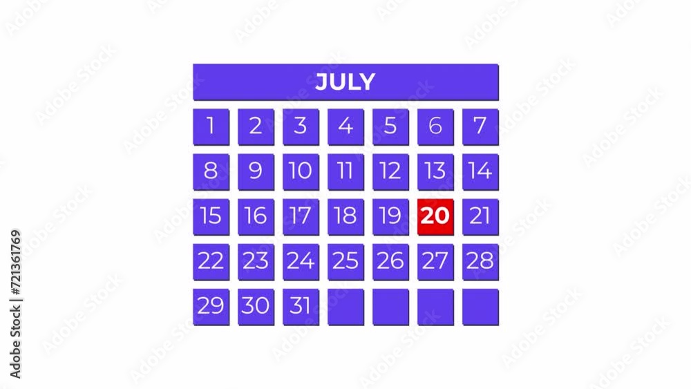 20th July calendar icon animation. Alpha matte with transparent background 4K resolution. 20th July calendar icon animation. Alpha matte with transparent background 4K resolution.