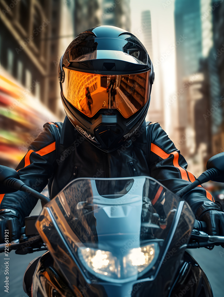 Motorcycle driver driving in the city Motorcycle driver driving in the city