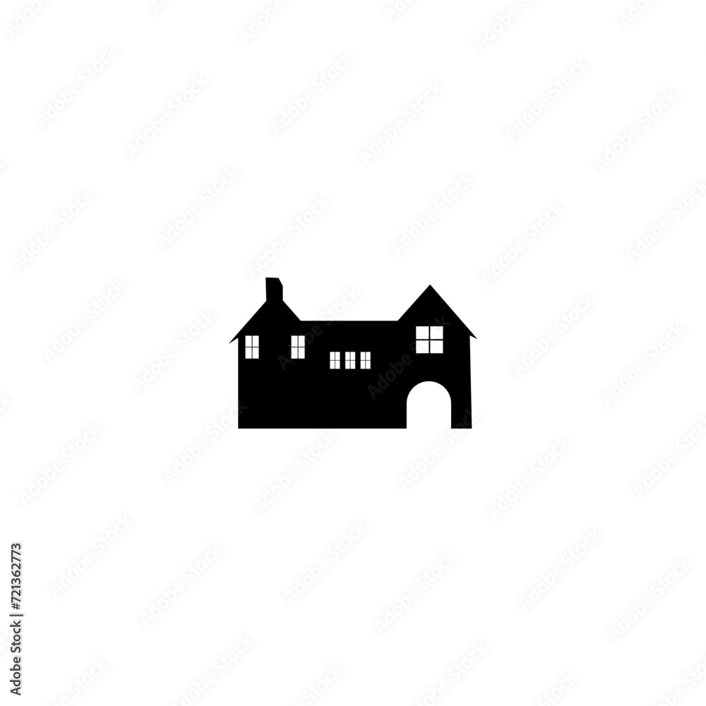 Blue outlines an architectural sketch of a detached family house with a garden. Vector.Linear pencil sketch of the house. White silhouette of a cottage-type house. Isolated. Vector