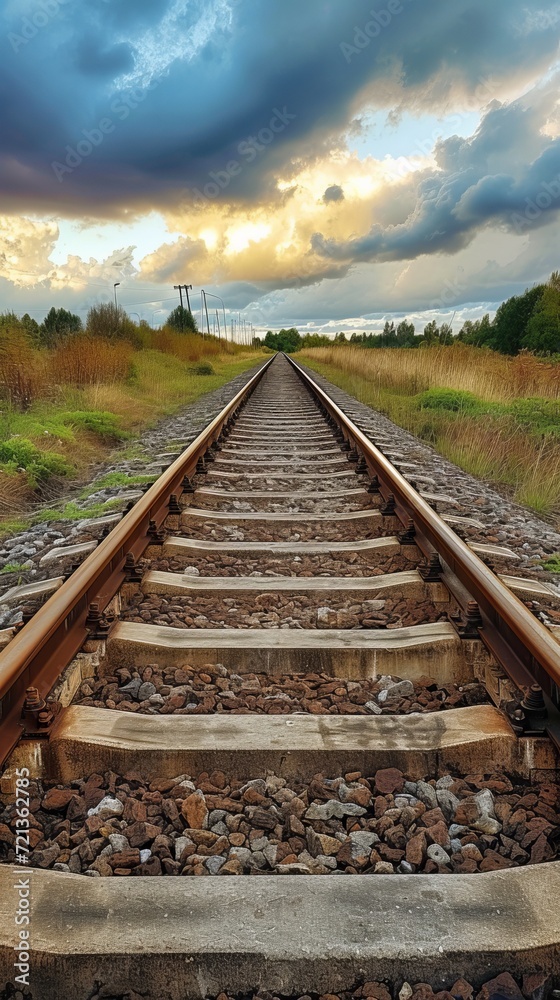 Obraz premium Railway Track , Vanishing Point Journey's Commence - Railway to the Horizon