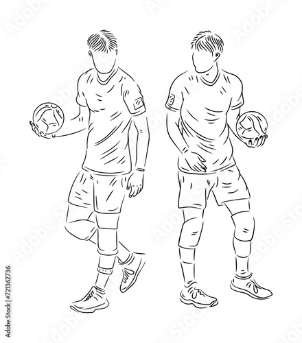 set of people playing volleyball line art ilustration