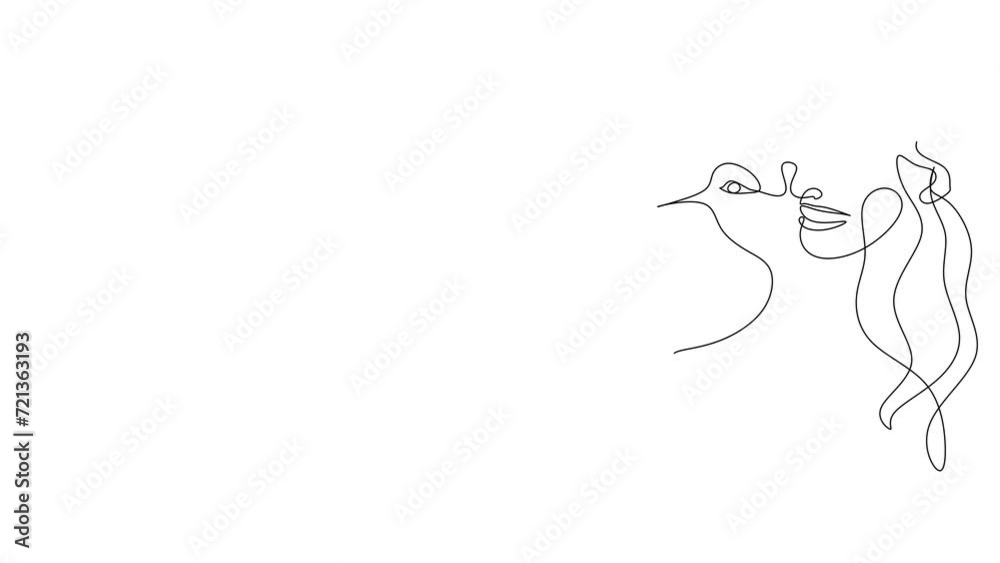 Human and dog. Linear drawing of friendship between man and dog. Emerging line