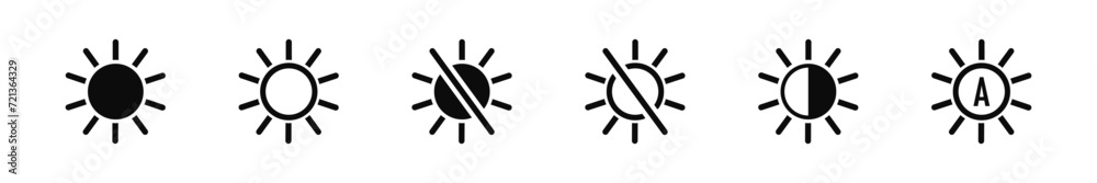 Contrast level button. Sun or screen brightness. Set of brightness ...