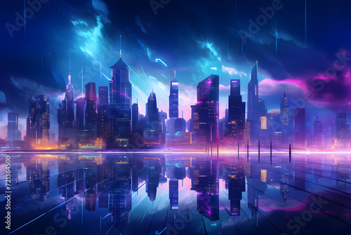  Neon lights cityscape background