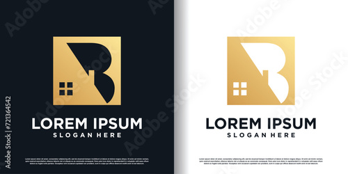 letter B logo design vector with creative house concept premium vector photo