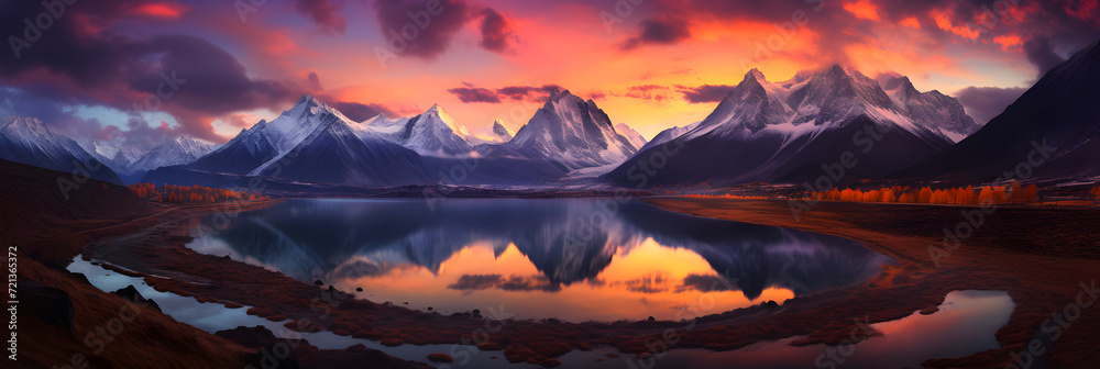 Epic Grandeur of Sunset over Majestic Mountain Range: A Symphony of Light and Shadows