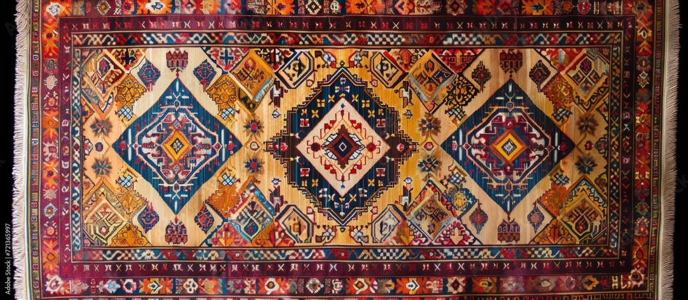 Iranian traditional wool carpet with geometric design texture
