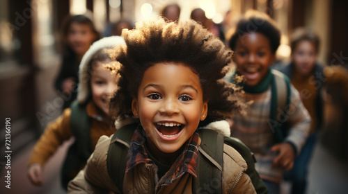 An African-American child runs during recess at school © Ольга Дорофеева