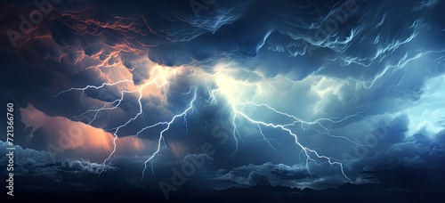 Dark and ominous storm clouds with rain, forming a striking abstract background filled with the rumble of thunder. photo