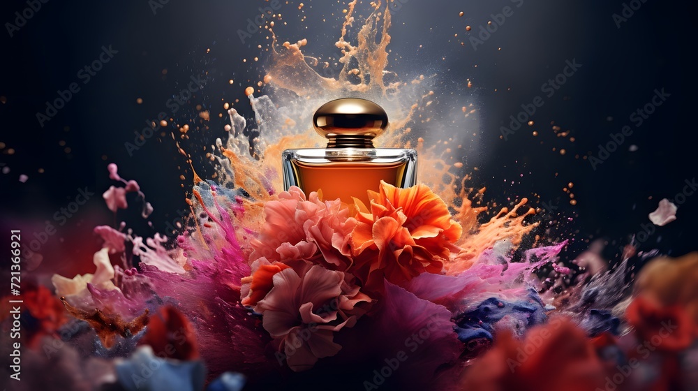 Perfume with floral aroma burst. - obrazy, fototapety, plakaty 