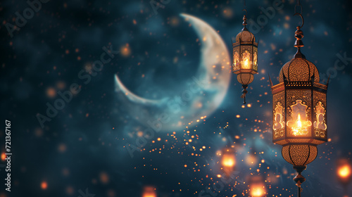 Ramadan Nights   Lanterns Glow Under Crescent Moon