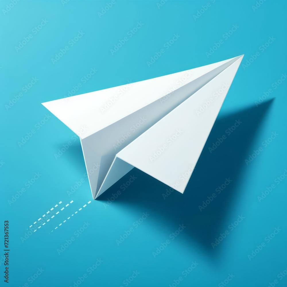 White Paper Airplane on a Blue Background flat lay illustration White Paper Airplane on a Blue Background flat lay illustration