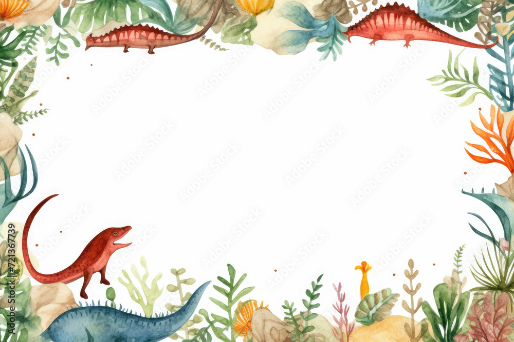 Watercolor dinosaurs on white background. Hand painted illustration for children