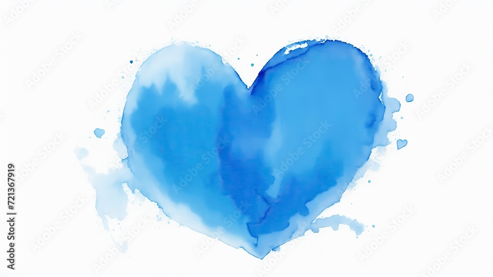 A Blue Watercolor Heart Shape on a white background