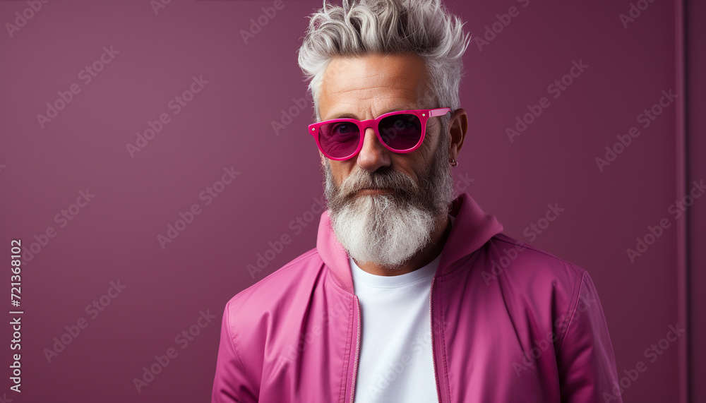 A confident, serious man with gray hair and beard smiling generated by AI