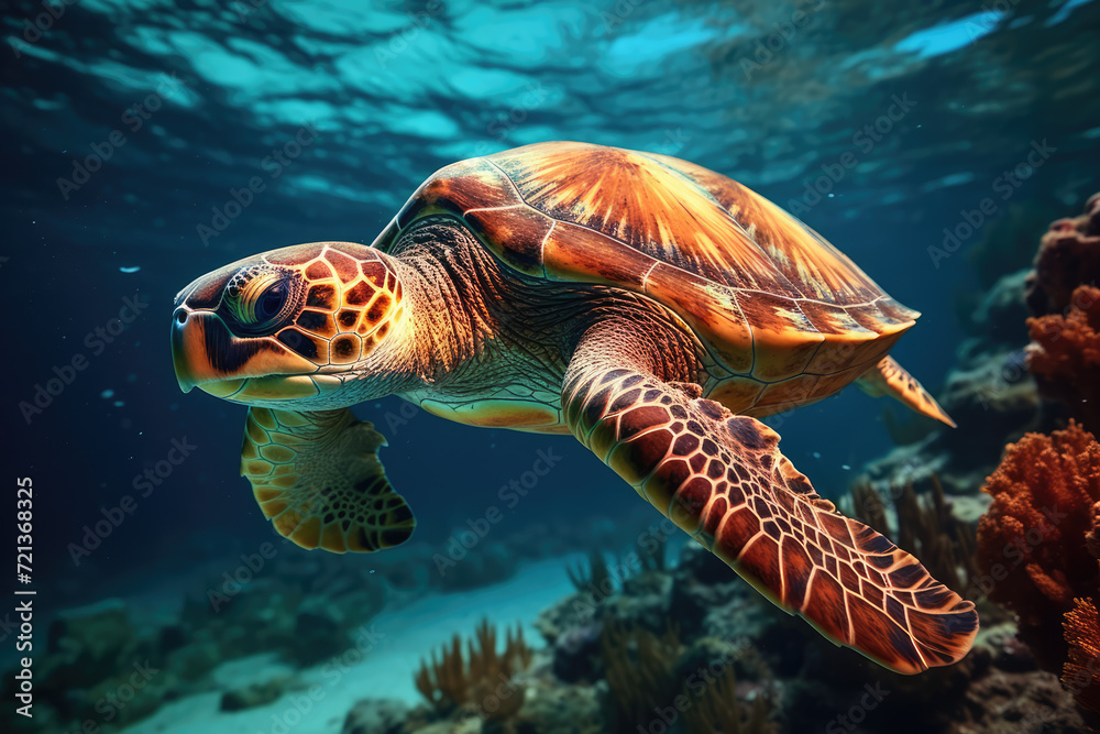 Fototapeta premium Hawaiian Green Sea Turtle (Chelonia mydas)