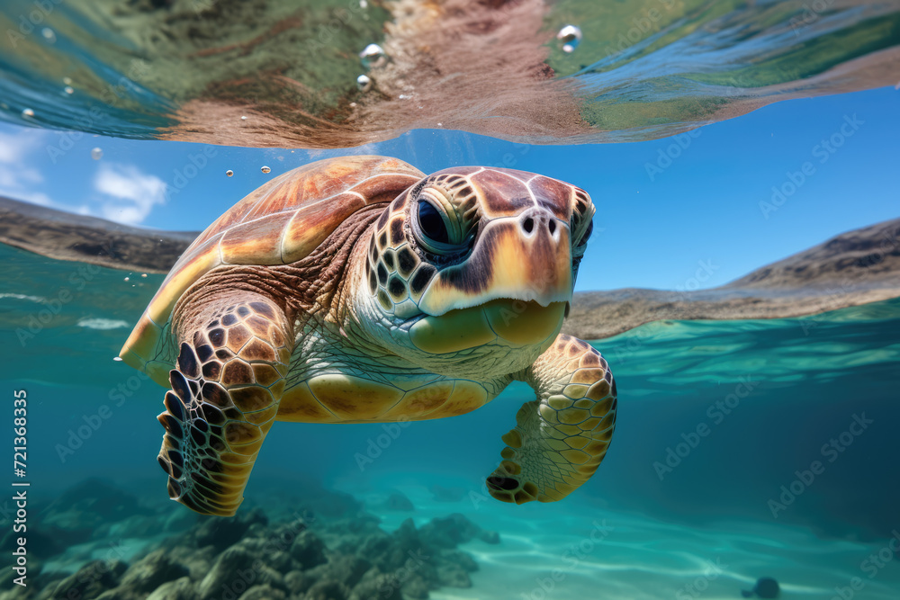 Obraz premium Hawaiian Green Sea Turtle (Chelonia mydas)