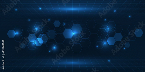 Abstract high technology background with hexagon pattern and digital futuristic tech horizontal space.Vector illustrations. photo