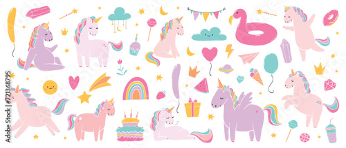 set of cute nursery doodles, birthday clip art, cartoon elements for stickers, prints, cards, posters, banners, sublimation, etc. EPS 10