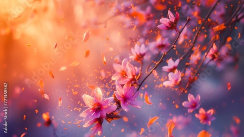 A stunning image of vibrant pink blossoms on a tree with sunlight gently highlighting the petals.