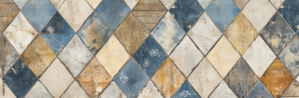 Old floor tiles arranged in squares create a vintage interior background. Old floor tiles arranged in squares create a vintage interior background.