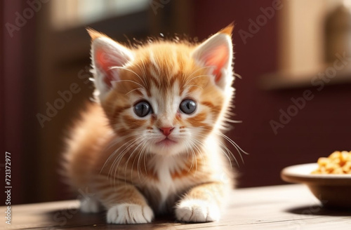 Little red kitten looking to camera. 