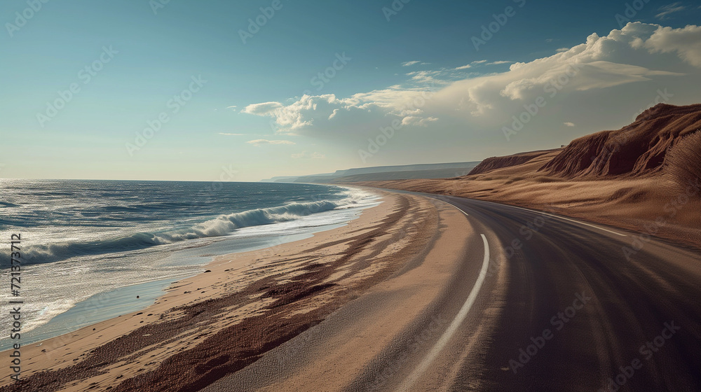 Coastal road along the beach with no vehicle