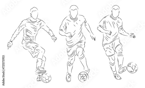 set of people playing football line art ilustration