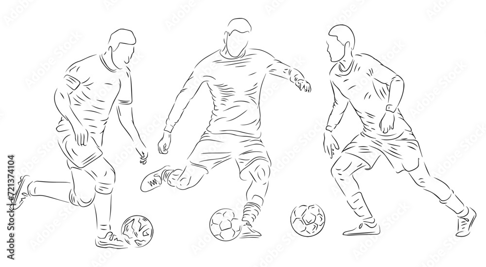 set of people playing football line art ilustration