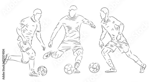 set of people playing football line art ilustration