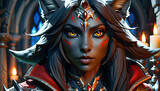 Moonlit Mystery and Beauty: The Elegant Transformation of the Female Worgen, Immersed in the Shadowy Depths of the Beast.(Generative AI)
