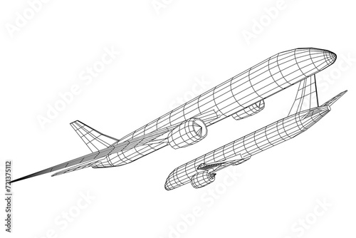 Airplane. Abstract airliner. Wireframe vector illustration