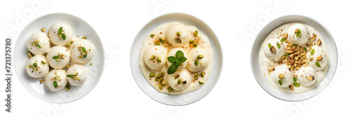 Set of Ras malai on white plate top view isolated on transparent or white background