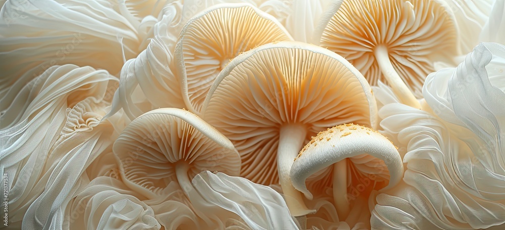 The intricate texture of mushrooms forms an enchanting wallpaper backdrop. The intricate texture of mushrooms forms an enchanting wallpaper backdrop.