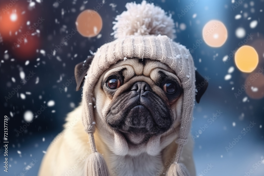 Fototapeta premium clothes, dog, domestic animals, modern, humor, copy space, looking at camera, pet, decoration, fairy tale, dust, particle, shot, mammal, new year, cardboard, calendar, greeting, signboard, banner, ani
