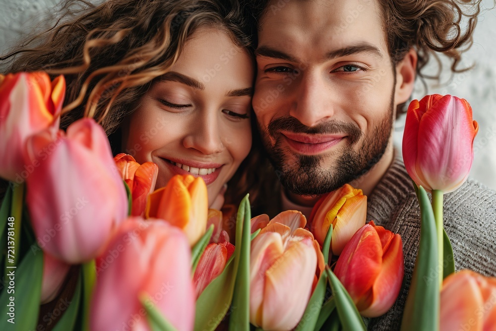 A vertical collage poster featuring a charming couple embracing behind ...
